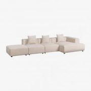 Sofá Modular Chaise Longue Canto Direito 3 Peças Com Puff (↔︎390 Cm) Bruna Bombazina Crema Linho - Sklum