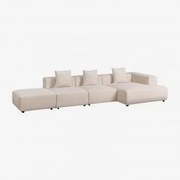 Sofá Modular Chaise Longue De Canto Direito De 3 Peças Com Puff ↔︎390 Cm Bruna Bombazina Crema Linho - Sklum