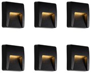 Conjunto de 6 candeeiros de parede exteriores quadrados pretos com LED IP65 - Gem
