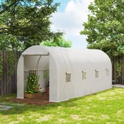 Estufa tipo Túnel 500x200x205 cm Estufa de Jardim com Porta Enrolável e 8 Janelas Cobertura de PE 140 g/m² Branco