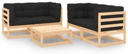 vidaXL 5 pcs conjunto lounge de jardim c/ almofadões pinho maciço