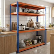 Estante metálica 181 x 61 x 203 cm multiusos de 4 níveis com prateleiras ajustáveis e capacidade para 2400 kg para casa, garagem ou cave  Laranja + Az