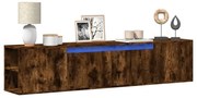 vidaXL Móvel de parede p/ TV luzes LED 180x31x39,5 cm carvalho fumado