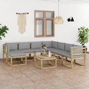 9 pcs conjunto lounge de jardim com almofadões pinho impregnado