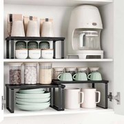 Conjunto de 3 prateleiras  cozinha para especiarias empilháveis e extensíveis, cinzento antracite-preto