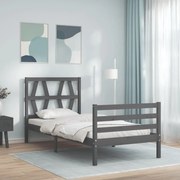 Estrutura de cama com cabeceira 90x200 cm madeira maciça cinza