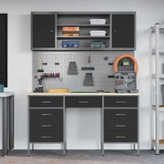 Conjunto de Armário e Painel de Ferramentas de 7 Peças vidaXL Preto em MDF e Metal