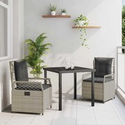 vidaXL Conjunto de Jantar de Jardim 3 Peças Cinza Claro em Polyrattan.