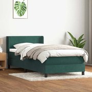 Cama com molas/colchão 90x220 cm veludo verde-escuro