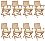 vidaXL Cadeiras de jardim dobráveis 8 pcs c/ almofadões acácia maciça