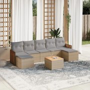 8 pcs conjunto de sofás p/ jardim com almofadões vime PE bege