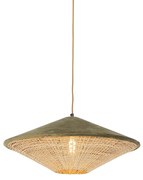 Candeeiro de suspensão rústico verde veludo com ráfia 60cm - Frills Can Country / Rústico,Oriental