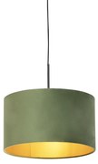 Candeeiro de suspensão com abajur de veludo verde com dourado 35 cm - Combi Country / Rústico,Rústico