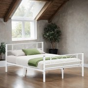 Cama de casal em metal 140 x 190 cm com estrado (Sem colchão) Branca