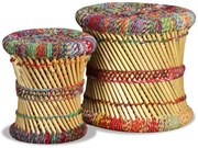 vidaXL Bancos com detalhes chindi 2 pcs bambu multicor