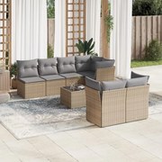 vidaXL 8 pcs conjunto de sofás p/ jardim com almofadões vime PE bege