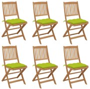 vidaXL Cadeiras de jardim dobráveis c/ almofadões 6 pcs acácia maciça