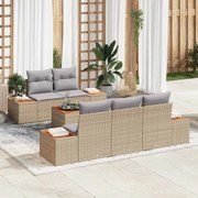vidaXL Sofá de Jardim Modular com 6 Peças e Almofadas Bege em Rattan Sintético e Acácia