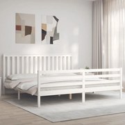 Estrutura de cama com cabeceira 200x200cm madeira maciça branco