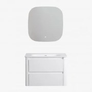 Conjunto De Móvel De Casa De Banho Suspenso Em Madeira Com Lavatório Integrado Egerton Branco & Quadrado Led E Anti-embaciamento 75x75 Cm Riben -