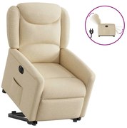 vidaXL Poltrona reclinável elevatória elétrica tecido cor creme