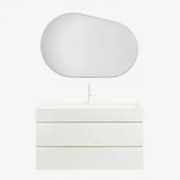 Conjunto De Móvel De Casa De Banho Suspenso Em Madeira E Folha De Freixo Com Lavatório Integrado Ona Branco & Oval Led E Anti-embaciamento - Sklum