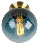 Candeeiro de teto Art Deco em latão com vidro azul oceano - Pallon