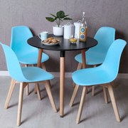 Conjunto Mesa Tower Redonda 80 cm Preta e Pack 4 Cadeiras Kelen - Azul céu