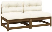 vidaXL Sofás de centro jardim c/ almofadões 2 pcs pinho maciço creme