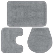 vidaXL Conjunto tapetes de casa de banho 3 pcs tecido cinzento