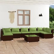 8 pcs conjunto lounge jardim c/ almofadões vime PE castanho