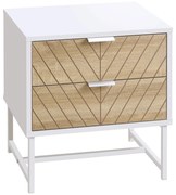 HOMCOM Mesa de Cabeceira com 2 Gavetas Mesa Auxiliar com Pés de Aço para Sala de Estar Dormitório 45x39x48cm Carvalho e Branco