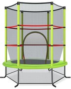 Cama elástica infantil para jardim Ø165CM com rede de segurança, suportes de mola e estrutura de aço, rosa