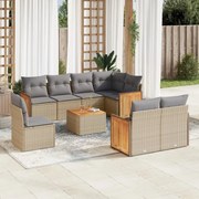 vidaXL 9 pcs conjunto de sofás p/ jardim com almofadões vime PE bege