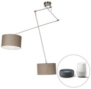 LED Candeeiro suspenso inteligente em aço com abajur taupe de 35 cm incl. 2 Wifi A60 - Blitz Moderno