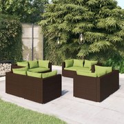 8 pcs conjunto lounge de jardim c/ almofadões vime PE castanho