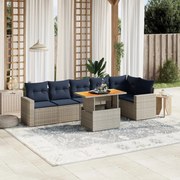 vidaXL 7 pcs conjunto sofás p/ jardim c/ almofadões vime PE cinzento