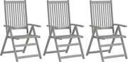 vidaXL Cadeiras de jardim reclináveis 3 pcs acácia maciça cinzento