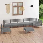 vidaXL 8 pcs conjunto lounge de jardim pinho maciço cinzento
