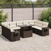 vidaXL 10 pcs conj. sofás jardim com almofadões vime PE castanho