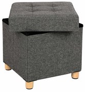 SONGMICS Cubo Dobrável Otomano com Armazenamento e Apoio para os Pés com Pés de Madeira e Tampa Cinza Escuro LSF14GYZ