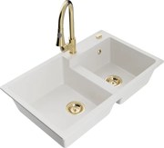 Mexen Tomas lava-loiça de granito de 2 cubas com torneira de cozinha Elia, branco - 6516-20-670101-50