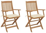 vidaXL Cadeiras de jardim dobráveis c/ almofadões 2 pcs acácia maciça