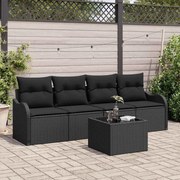 vidaXL Conjunto de Sofá de Jardim com 5 Peças e Almofadas Pretas em Rattan Sintético