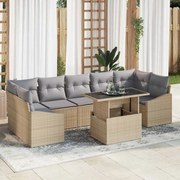 vidaXL Conjunto de Sofá de Jardim com 9 Peças e Almofadas Bege em Rattan Sintético