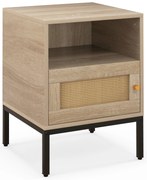 Conjunto de 2 mesas de cabeceira com armazenamento, estilo boho, mesa lateral de carvalho