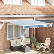 vidaXL Toldo Retrátil with Manual Azul e branco 3.5 x 2.5 m Tecido e metal
