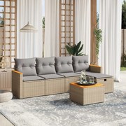 vidaXL 6 pcs conj. sofás jardim c/ almofadões vime PE bege misturado