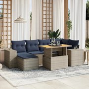 vidaXL 7 pcs conjunto sofás p/ jardim c/ almofadões vime PE cinzento