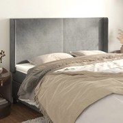 vidaXL Cabeceira cama c/ abas veludo 203x16x118/128 cm cinzento-claro